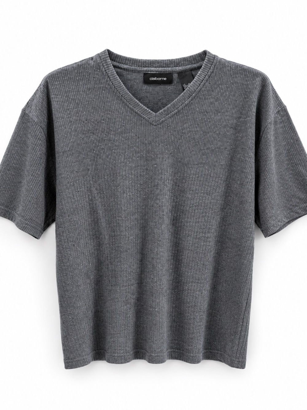 Claiborne Gray Ribbed V-Neck Tee – Size Large – NWT - Picture 2 of 6